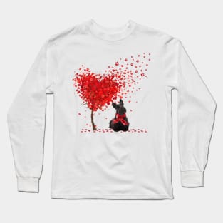 Happy Valentine's Day Heart Tree Love Scottish Terrier Long Sleeve T-Shirt